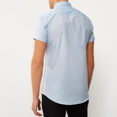 Blue smart slim fit short sleeve shirt